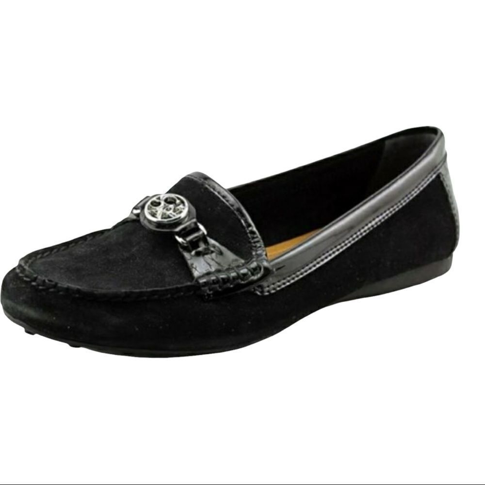 Coach Black Fonda Black Suede and Patent Leather Loafers Flats Driving Moc 6.5